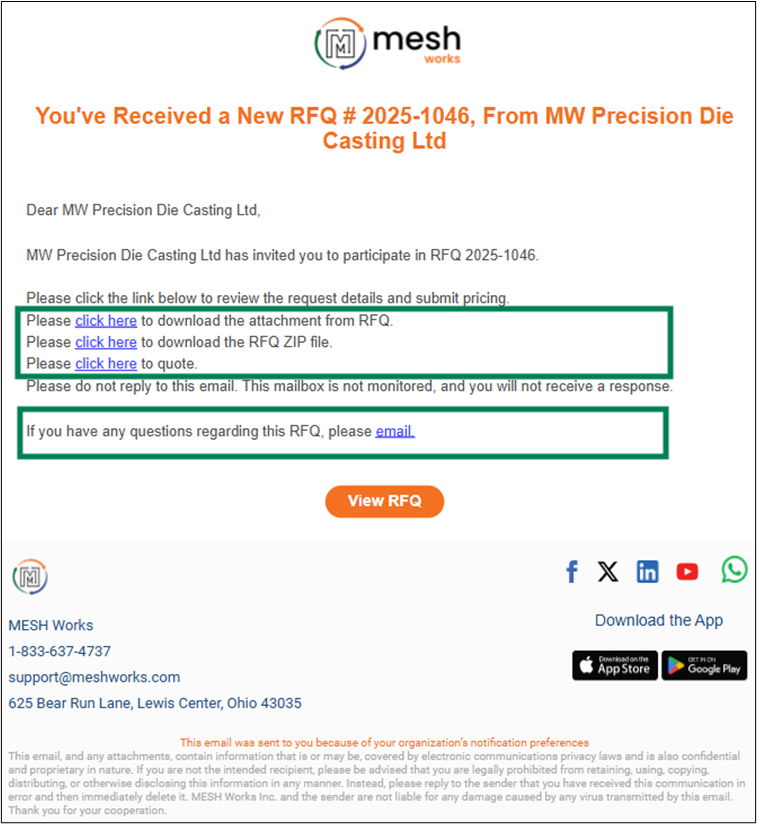 RFQ Notification Email Size Reduced
