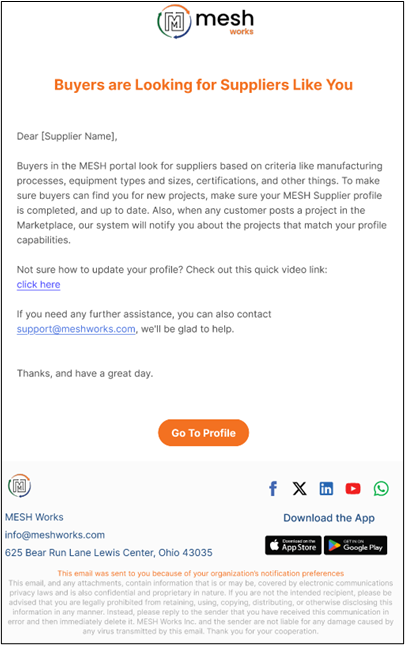 Email Notification to Suppliers